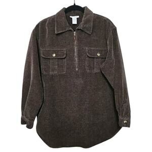Jones New York Shacket Thick Corduroy Brown Y2k 1/2 Zip Pullover Mens Size L